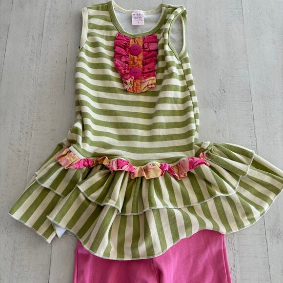 Giggle Moon Pink and Green Ruffle Set Size 5 Cotton spandex blend EUC - Picture 2 of 5